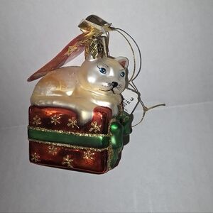 Festive Cat Ornament with Red and Green Accents